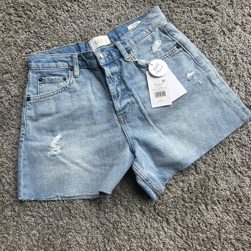 Rails Blue Jean Shorts High-Waisted Distressed